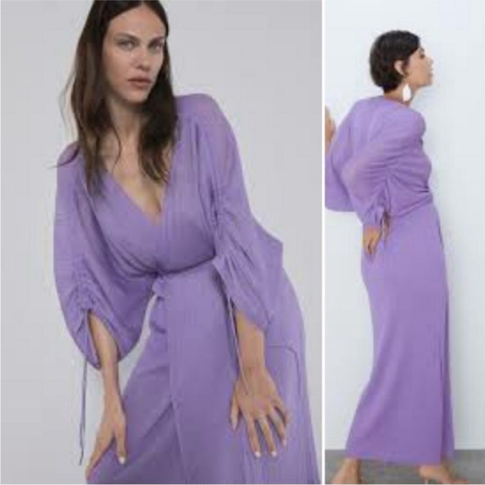 Zara Purple Wrap Dress with V-Neck and Dolman Sleeves
